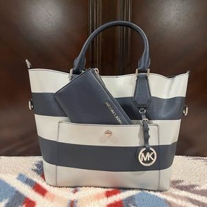 Blue/White Michael Kors Purse with Wallet